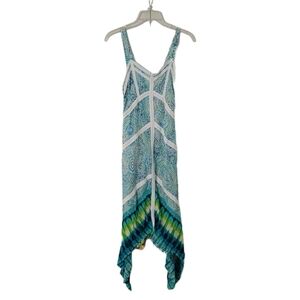 Green Dragon  Sleeveless Maxi Dress Women's Size Small Green & Blue Boho
